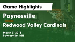 Paynesville  vs Redwood Valley Cardinals Game Highlights - March 3, 2018
