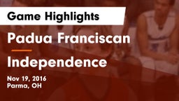 Padua Franciscan  vs Independence Game Highlights - Nov 19, 2016