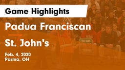 Padua Franciscan  vs St. John's  Game Highlights - Feb. 4, 2020
