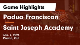 Padua Franciscan  vs Saint Joseph Academy Game Highlights - Jan. 7, 2021