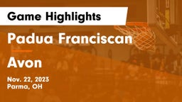 Padua Franciscan  vs Avon  Game Highlights - Nov. 22, 2023