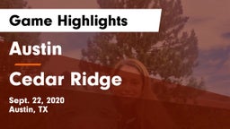 Austin  vs Cedar Ridge  Game Highlights - Sept. 22, 2020