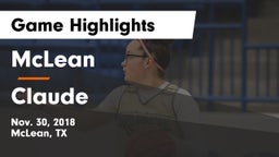 McLean  vs Claude Game Highlights - Nov. 30, 2018