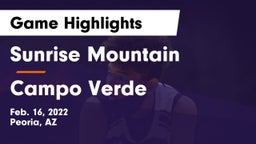 Sunrise Mountain  vs Campo Verde  Game Highlights - Feb. 16, 2022