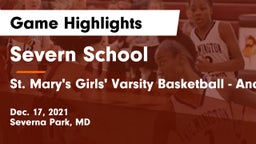 Severn School vs St. Mary's  Girls' Varsity Basketball  - Anapolis MD Game Highlights - Dec. 17, 2021