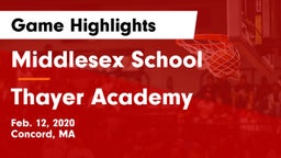 Middlesex School vs Thayer Academy  Game Highlights - Feb. 12, 2020