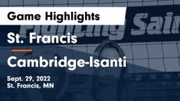 St. Francis  vs Cambridge-Isanti  Game Highlights - Sept. 29, 2022