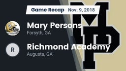 Recap: Mary Persons  vs. Richmond Academy 2018