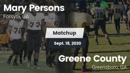 Matchup: Mary Persons HS vs. Greene County  2020