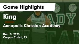 King  vs Annapolis Christian Academy Game Highlights - Dec. 5, 2023