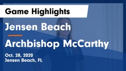 Jensen Beach  vs Archbishop McCarthy  Game Highlights - Oct. 28, 2020