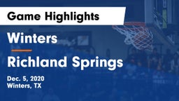 Winters  vs Richland Springs  Game Highlights - Dec. 5, 2020