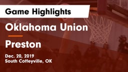 Oklahoma Union  vs Preston  Game Highlights - Dec. 20, 2019