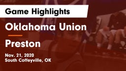 Oklahoma Union  vs Preston  Game Highlights - Nov. 21, 2020
