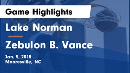 Lake Norman  vs Zebulon B. Vance  Game Highlights - Jan. 5, 2018