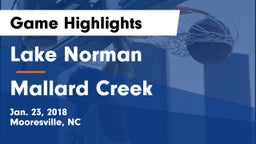 Lake Norman  vs Mallard Creek  Game Highlights - Jan. 23, 2018