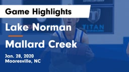 Lake Norman  vs Mallard Creek  Game Highlights - Jan. 28, 2020