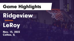 Ridgeview  vs LeRoy  Game Highlights - Nov. 15, 2023