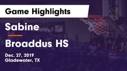 Sabine  vs Broaddus HS Game Highlights - Dec. 27, 2019