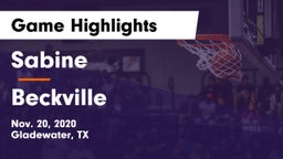 Sabine  vs Beckville  Game Highlights - Nov. 20, 2020