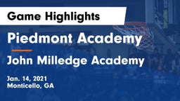 Piedmont Academy  vs John Milledge Academy  Game Highlights - Jan. 14, 2021