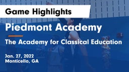 Piedmont Academy  vs The Academy for Classical Education Game Highlights - Jan. 27, 2022