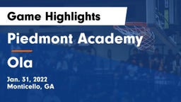 Piedmont Academy  vs Ola  Game Highlights - Jan. 31, 2022