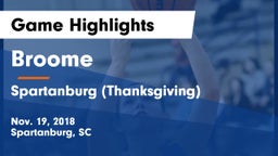 Broome  vs Spartanburg (Thanksgiving) Game Highlights - Nov. 19, 2018