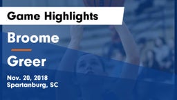 Broome  vs Greer  Game Highlights - Nov. 20, 2018