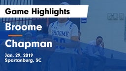 Broome  vs Chapman  Game Highlights - Jan. 29, 2019