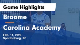 Broome  vs Carolina Academy Game Highlights - Feb. 11, 2020