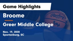 Broome  vs Greer Middle College  Game Highlights - Nov. 19, 2020