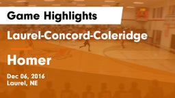 Laurel-Concord-Coleridge  vs Homer  Game Highlights - Dec 06, 2016