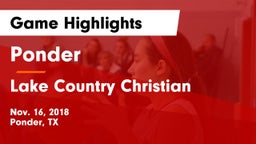 Ponder  vs Lake Country Christian  Game Highlights - Nov. 16, 2018