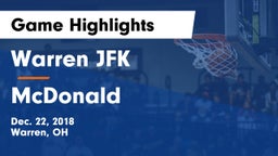 Warren JFK vs McDonald  Game Highlights - Dec. 22, 2018