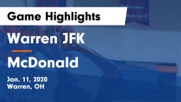 Warren JFK vs McDonald  Game Highlights - Jan. 11, 2020