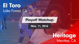 Matchup: El Toro  vs. Heritage  2016