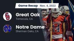 Recap: Great Oak  vs. Notre Dame  2022