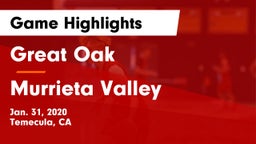 Great Oak  vs Murrieta Valley  Game Highlights - Jan. 31, 2020