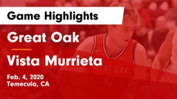 Great Oak  vs Vista Murrieta  Game Highlights - Feb. 4, 2020