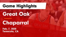 Great Oak  vs Chaparral  Game Highlights - Feb. 7, 2020