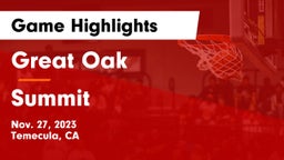 Great Oak  vs Summit  Game Highlights - Nov. 27, 2023