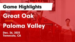 Great Oak  vs Paloma Valley  Game Highlights - Dec. 26, 2023