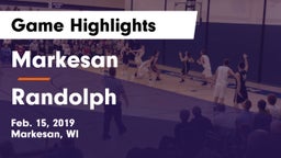 Markesan  vs Randolph Game Highlights - Feb. 15, 2019