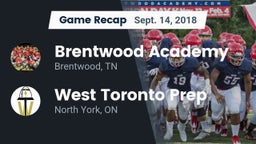 Recap: Brentwood Academy  vs. West Toronto Prep 2018