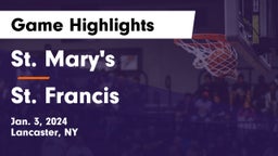 St. Mary's  vs St. Francis  Game Highlights - Jan. 3, 2024