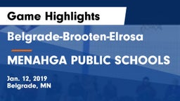 Belgrade-Brooten-Elrosa  vs MENAHGA PUBLIC SCHOOLS Game Highlights - Jan. 12, 2019