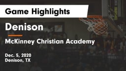 Denison  vs McKinney Christian Academy Game Highlights - Dec. 5, 2020