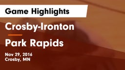 Crosby-Ironton  vs Park Rapids  Game Highlights - Nov 29, 2016