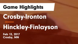 Crosby-Ironton  vs Hinckley-Finlayson  Game Highlights - Feb 13, 2017